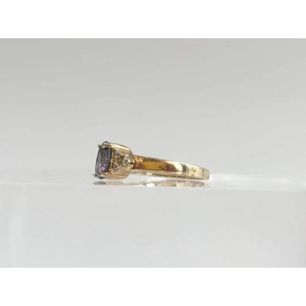 Mystic Topaz Triple CZ Gold Plated 925 Sterling Silver Vintage Ring - sz 7